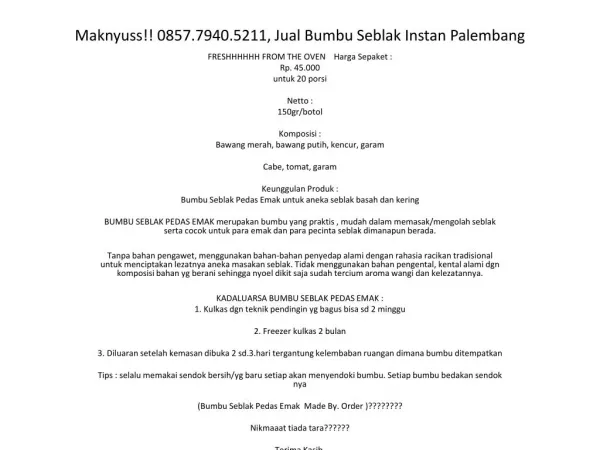 Maknyuss!! 0857.7940.5211, Produsen Bumbu Seblak Basah Beji 1