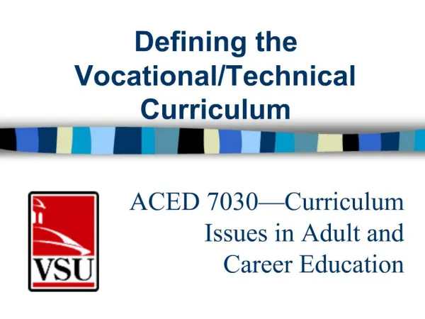 ACED 7030 Curriculum Issues in Adult and Career Education