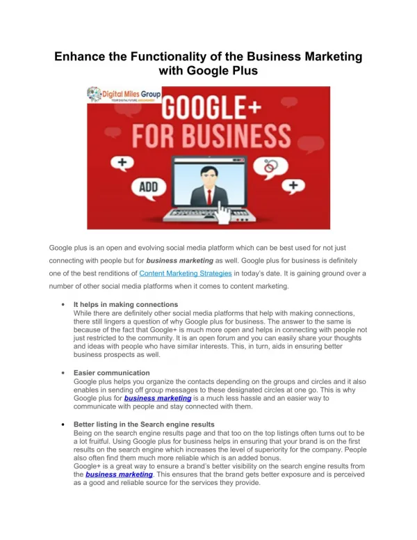 Enhance the Functionality of the Business Marketing with Google Plus