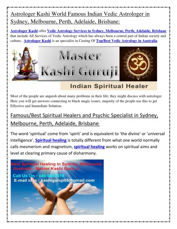 Astrologer Kashi World Famous Indian Vedic Astrologer in Sydney, Melbourne, Perth, Adelaide, Brisbane: