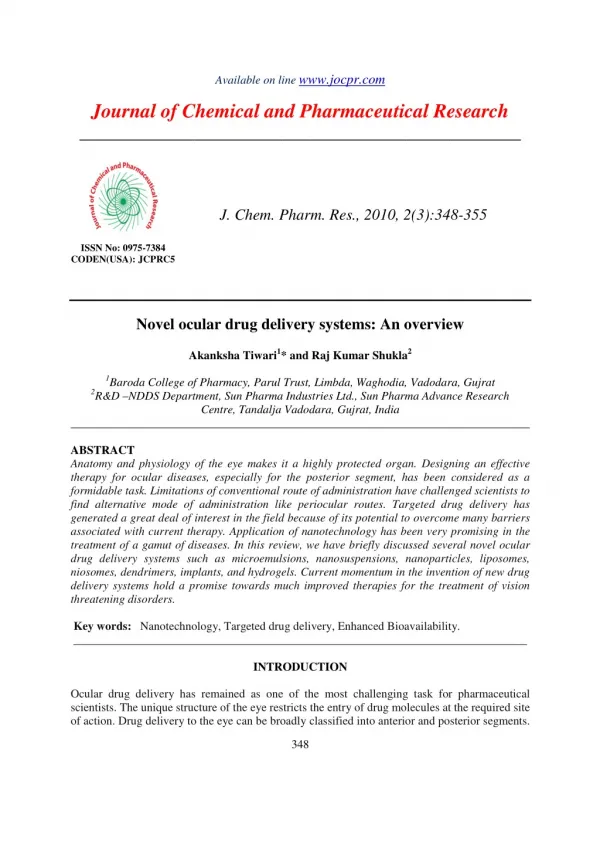 Novel ocular drug delivery systems: An overview