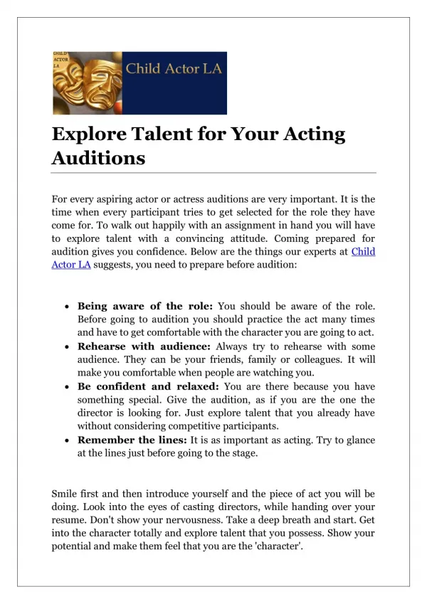 Explore Talent for Your Acting Auditions