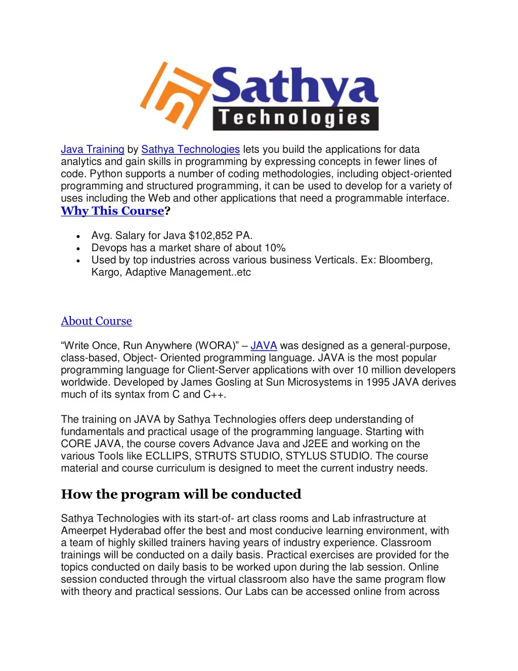 java training by sathya technologies lets