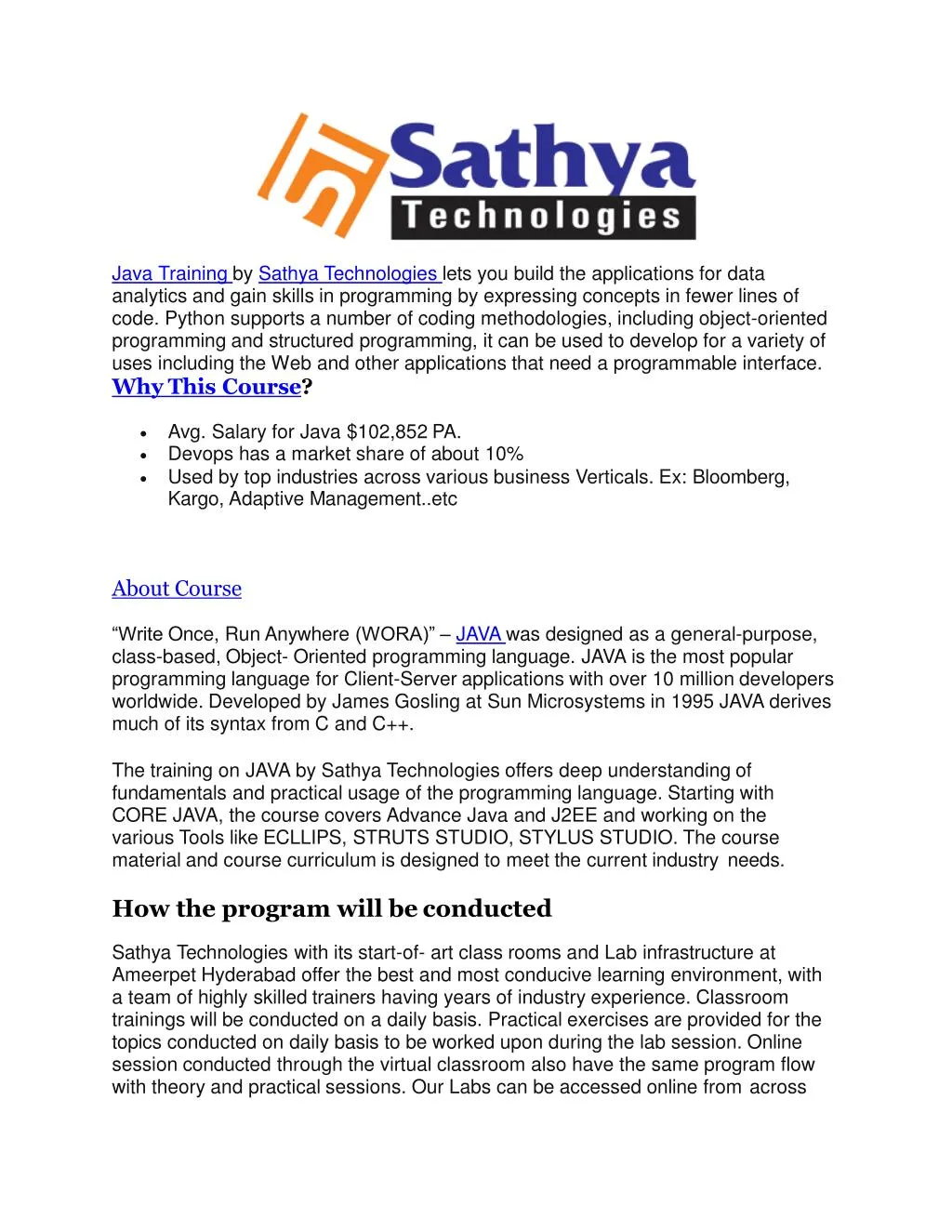 java training by sathya technologies lets