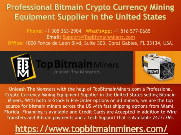 Professional Bitmain Crypto Currency Mining Equipment Supplier in the United States - TopBitmainMiners.com
