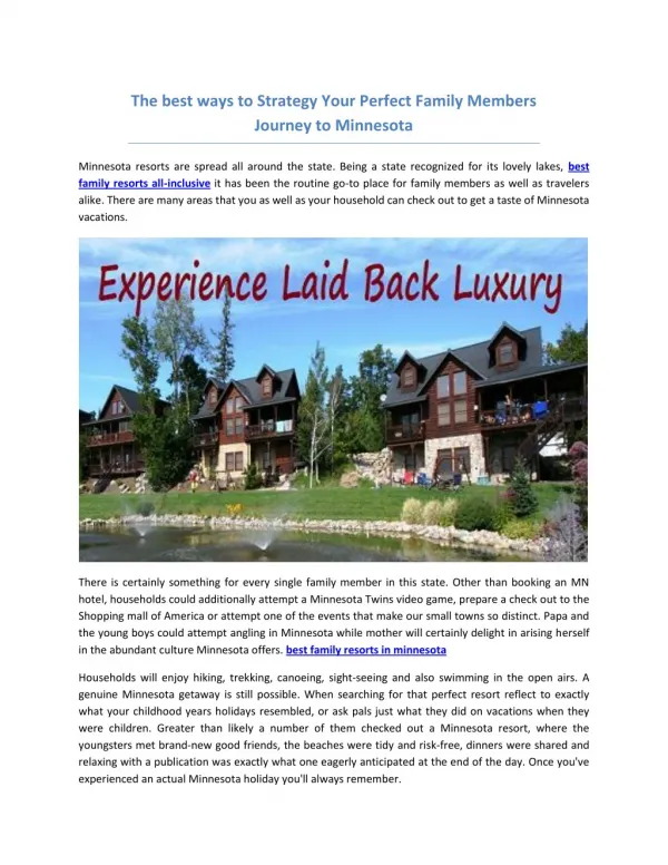 Minnesota Resort â€“ Resorts in Minnesota | Vacations Resorts in MN | Minnesota Luxury Resorts