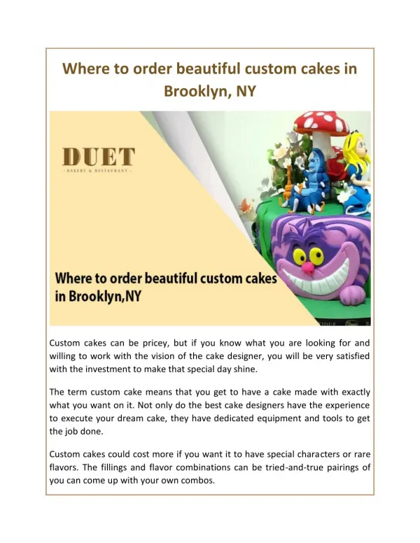 Where to order beautiful custom cakes in Brooklyn, NY