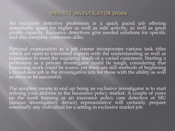 Private Investigator Work