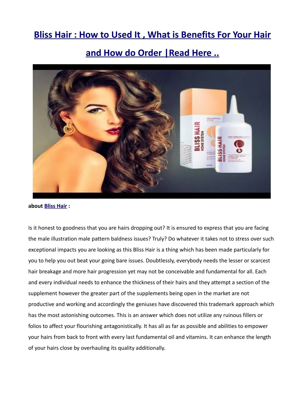 bliss hair how to used it what is benefits
