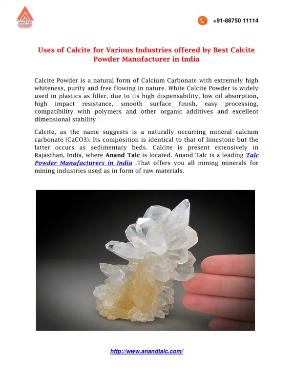 Uses of Calcite for Various Industries offered by Best Calcite Powder Manufacturer in India