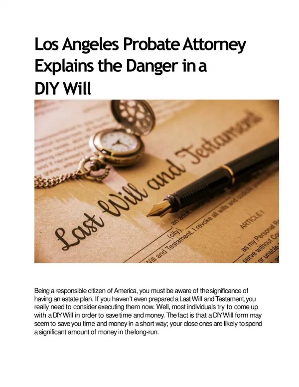 Los Angeles Probate Attorney Explains the Danger in a DIY Will