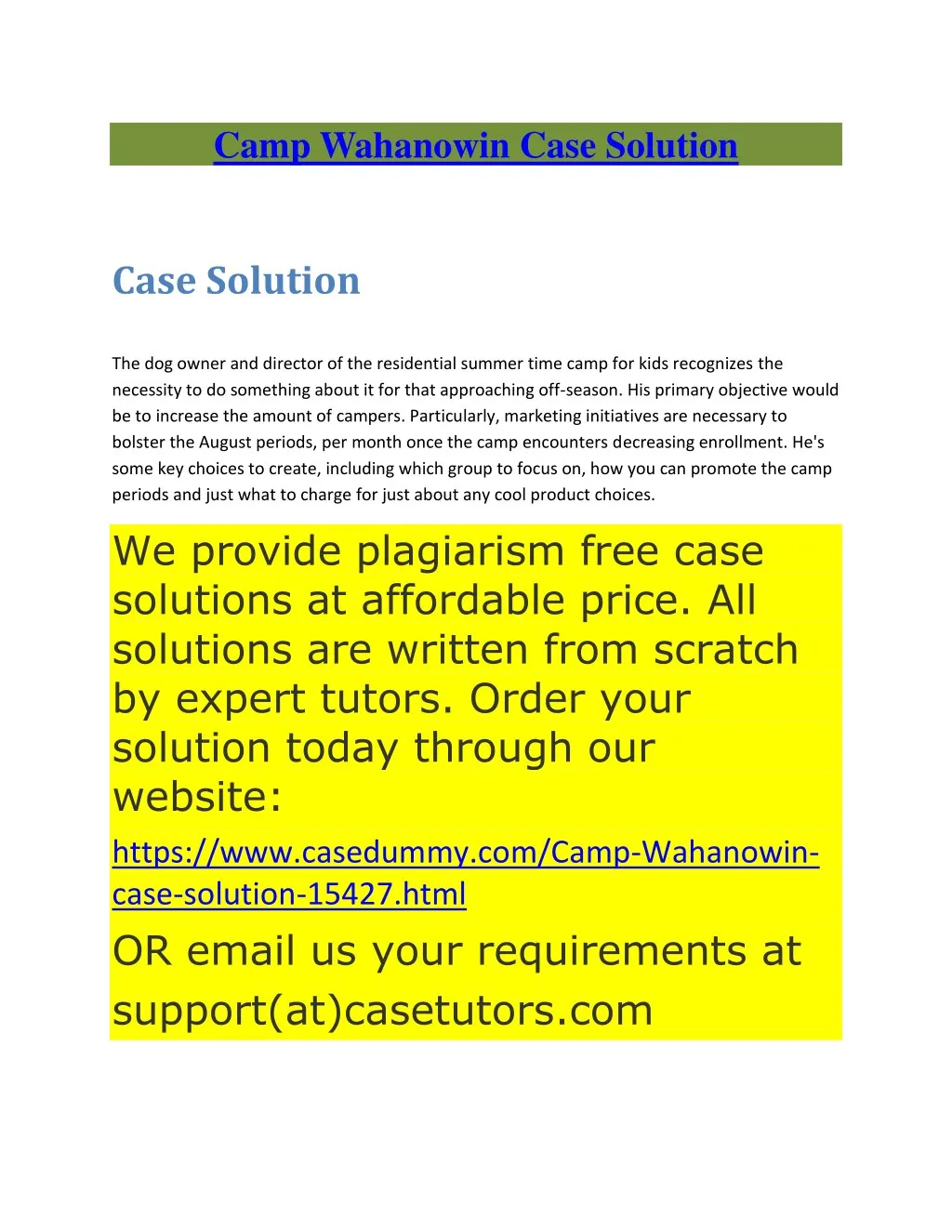 camp wahanowin case solution