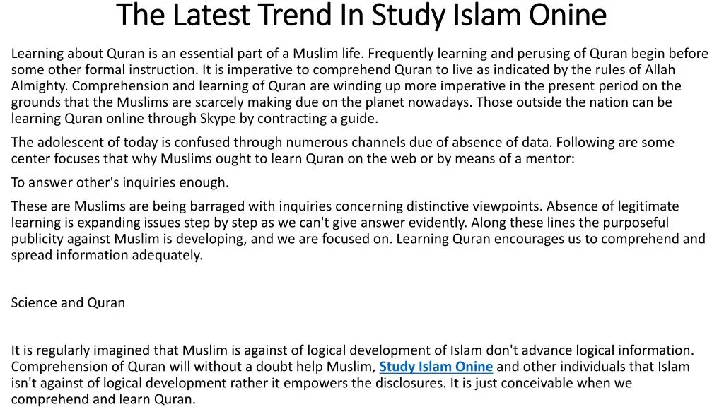 the latest trend in study islam onine