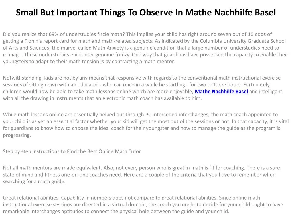 small but important things to observe in mathe nachhilfe basel