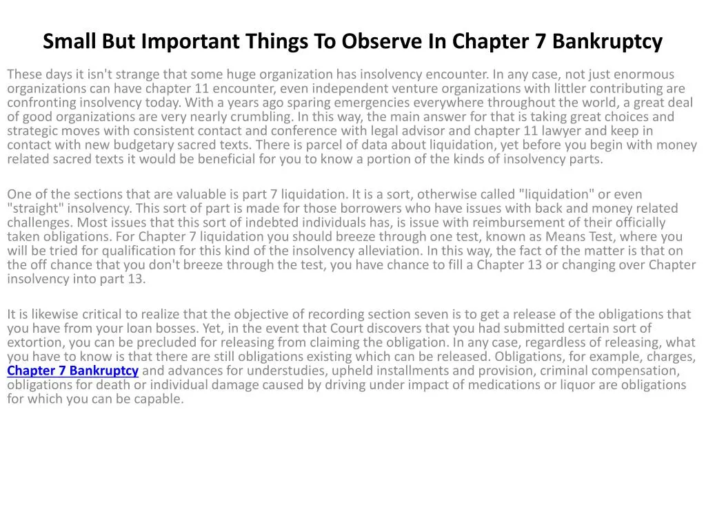small but important things to observe in chapter 7 bankruptcy