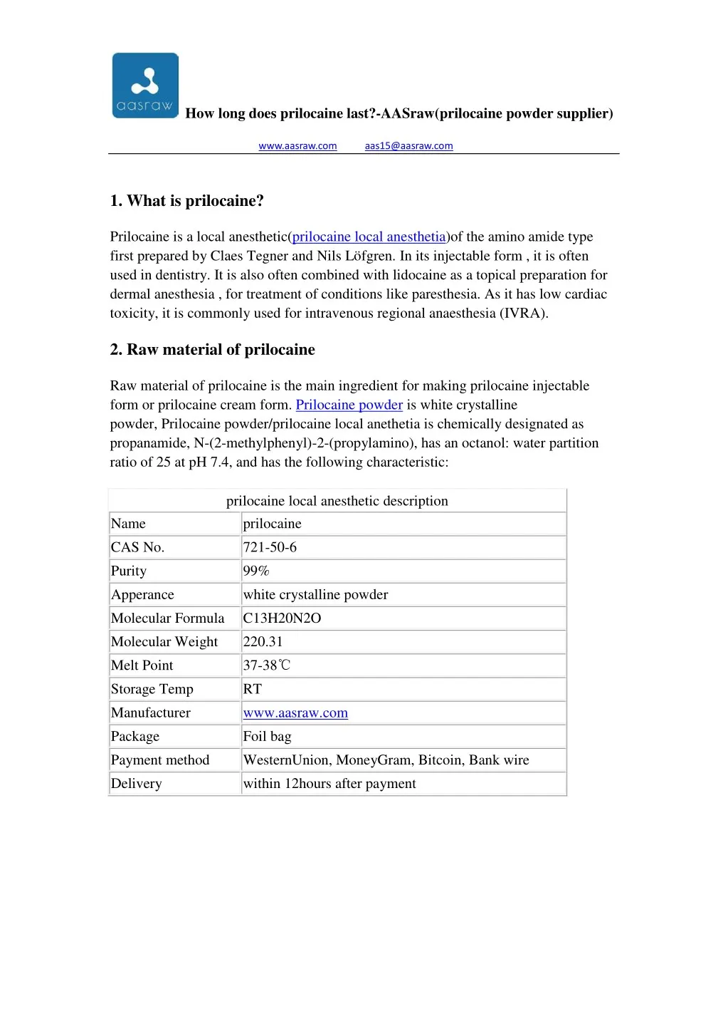 how long does prilocaine last aasraw prilocaine