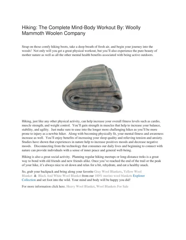 Hiking: The Complete Mind-Body Workout By: Woolly Mammoth Woolen Company