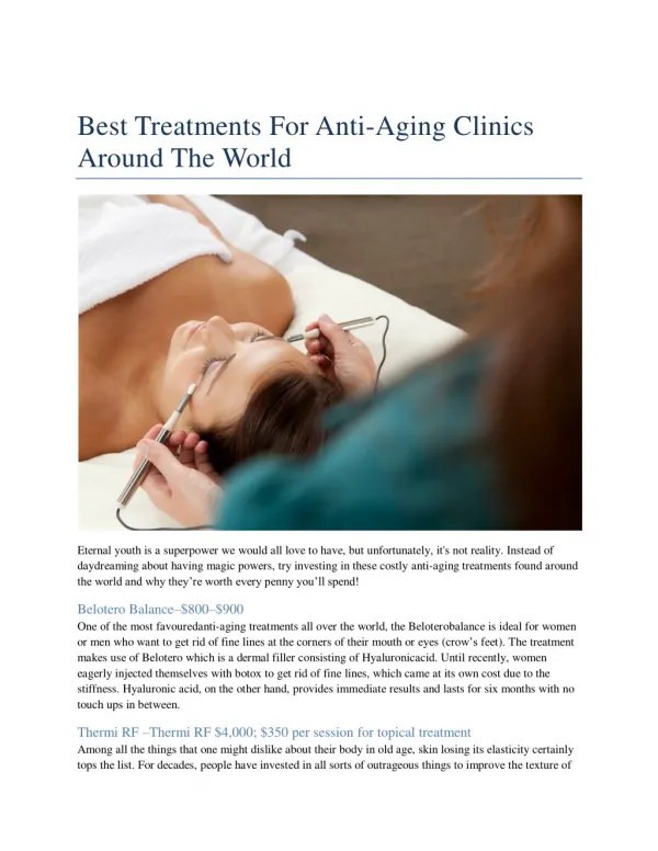 Best Treatments For Anti-Aging Clinics Around The World