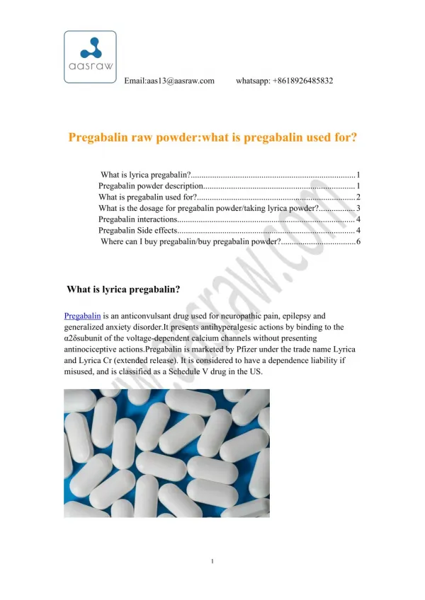 Pregabalin raw powder:what is pregabalin used for?