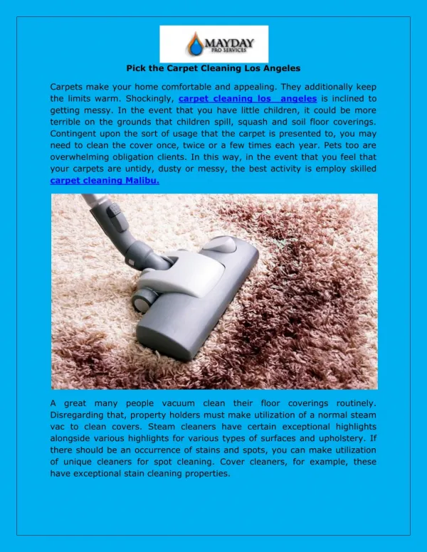 Pick the Carpet Cleaning Los Angeles