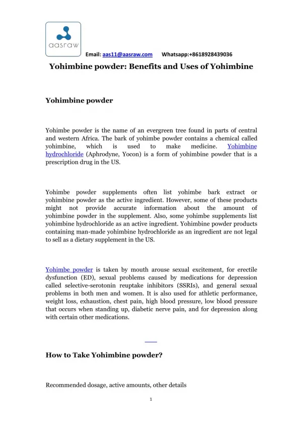 Yohimbine powder: Benefits and Uses of Yohimbine