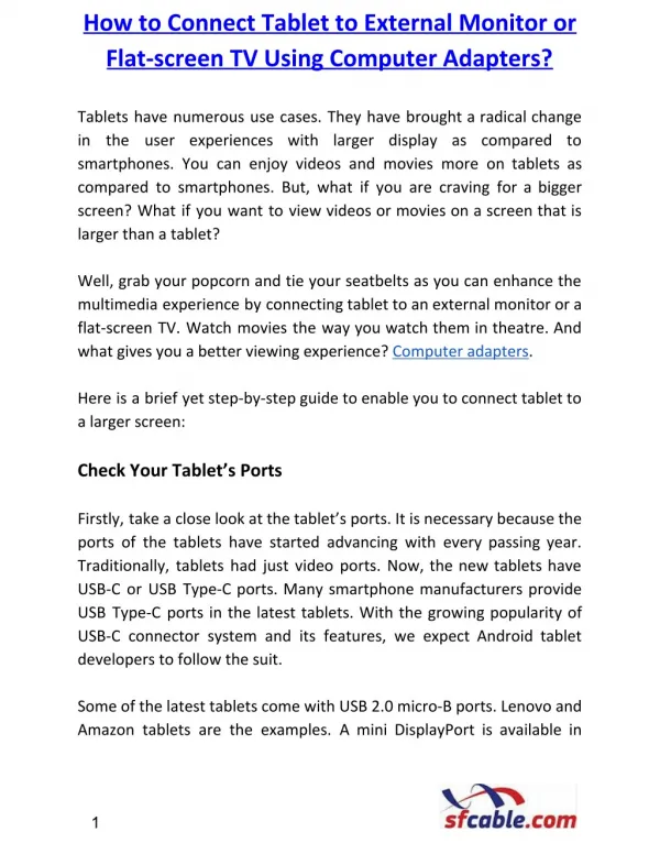 How to Connect Tablet to External Monitor or Flat-screen TV Using Computer Adapters?