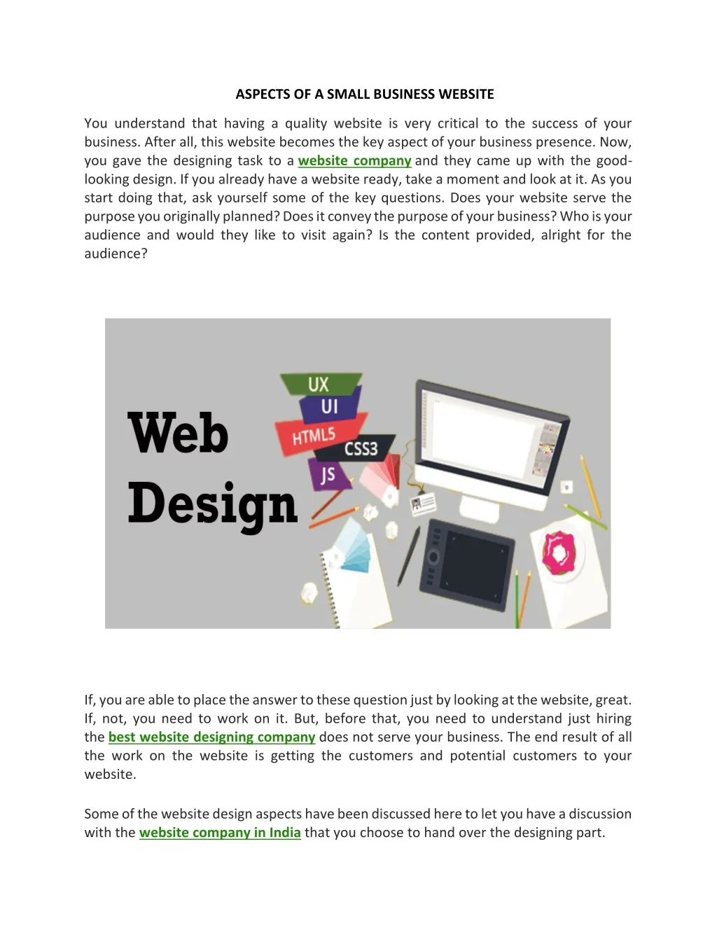 aspects of a small business website