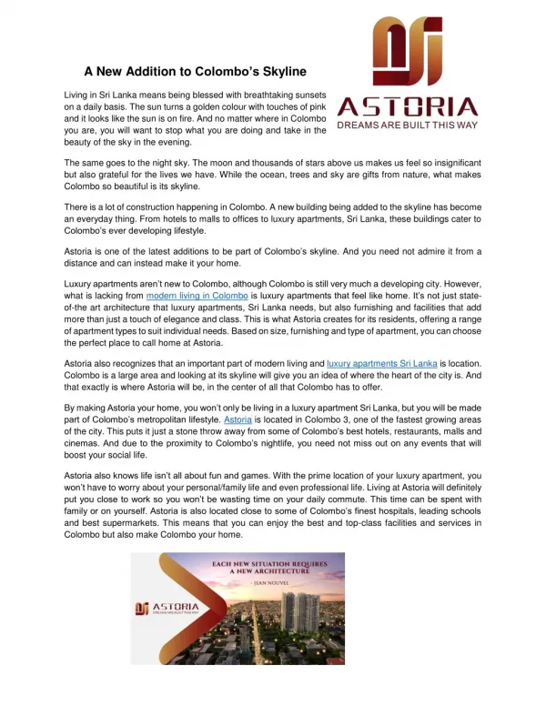 Luxury Apartments & Condominiums Colombo | Real Estate | Astoria Sri Lanka Official