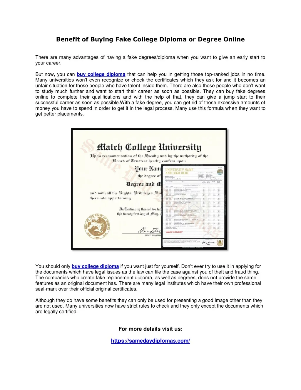 benefit of buying fake college diploma or degree