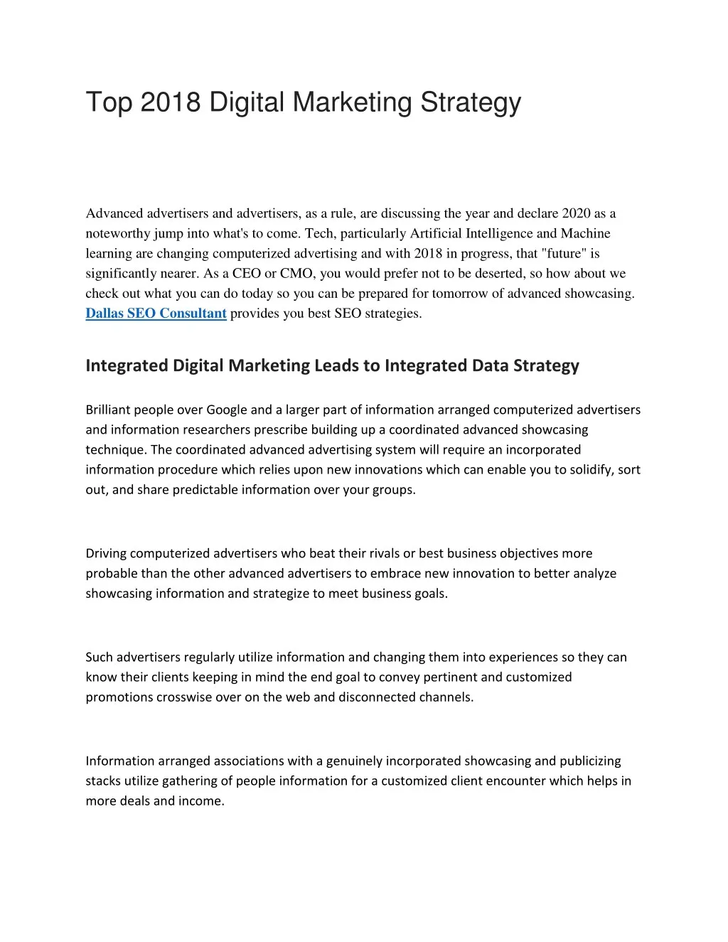 top 2018 digital marketing strategy