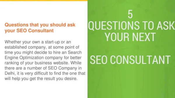 Questions to ask your SEO Consultant