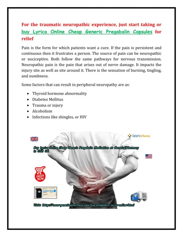 Buy Lyrica Online Cheap Pregabalin Capsules in USA UK for Nerve Pain
