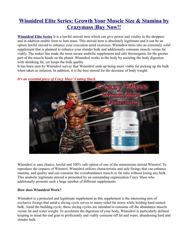 Winnidrol Elite Series: Growth Your Muscle Size & Stamina by Crazymass |Buy Now!!