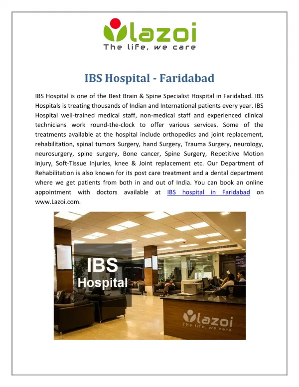 IBS Hospital - Best Brain & Spine Specialist Hospital in Faridabad