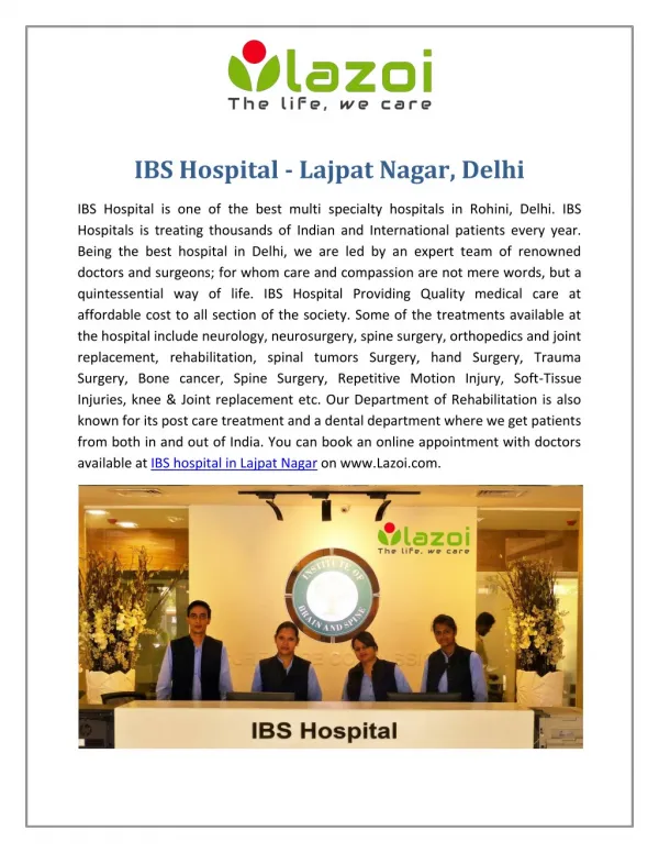 IBS Hospital - Multi Specialty Hospitals in Lajpat Nagar, Delhi