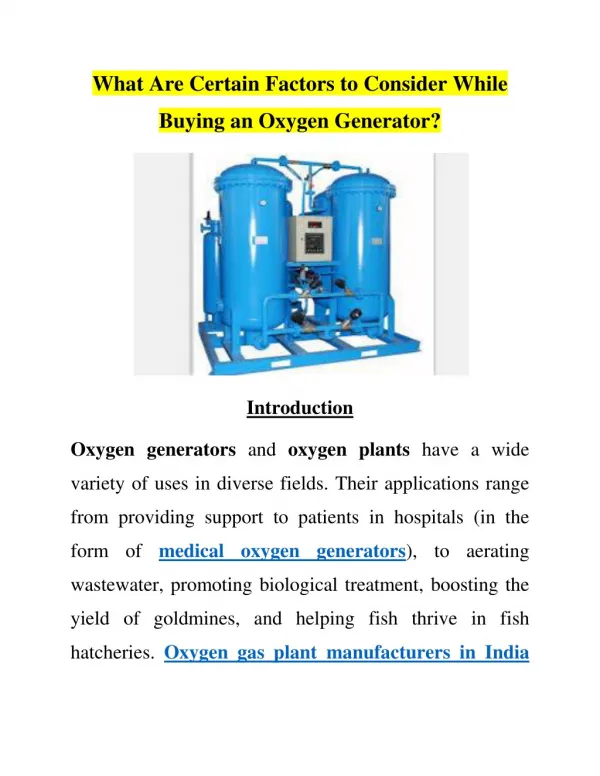 What Are Certain Factors to Consider While Buying an Oxygen Generator?