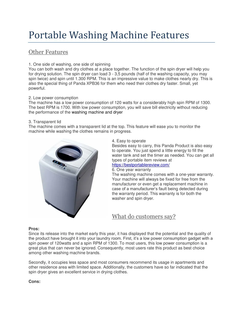 portable washing machine features