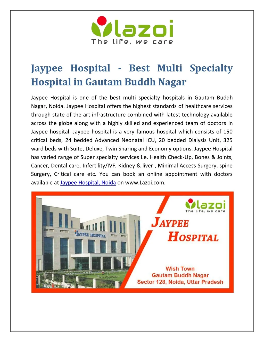 jaypee hospital best multi specialty hospital