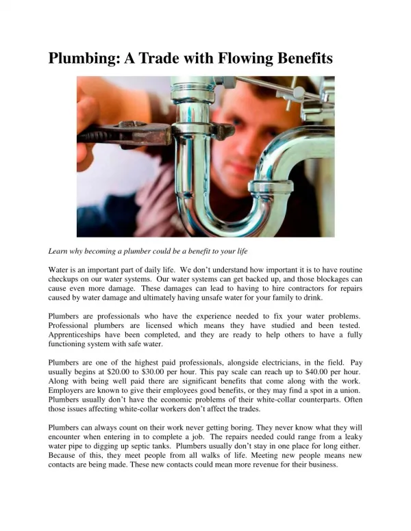 Plumbing: A Trade with Flowing Benefits