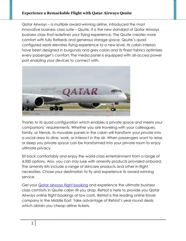 Experience a Remarkable Flight with Qatar Airways Qsuite