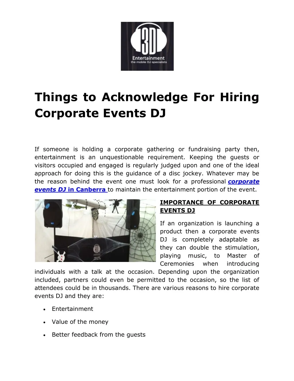 things to acknowledge for hiring corporate events