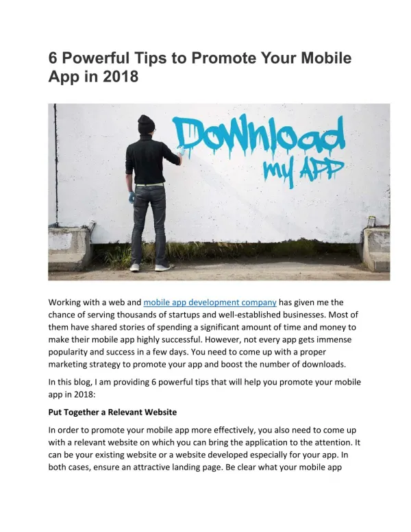 6 Powerful Tips to Promote Your Mobile App in 2018