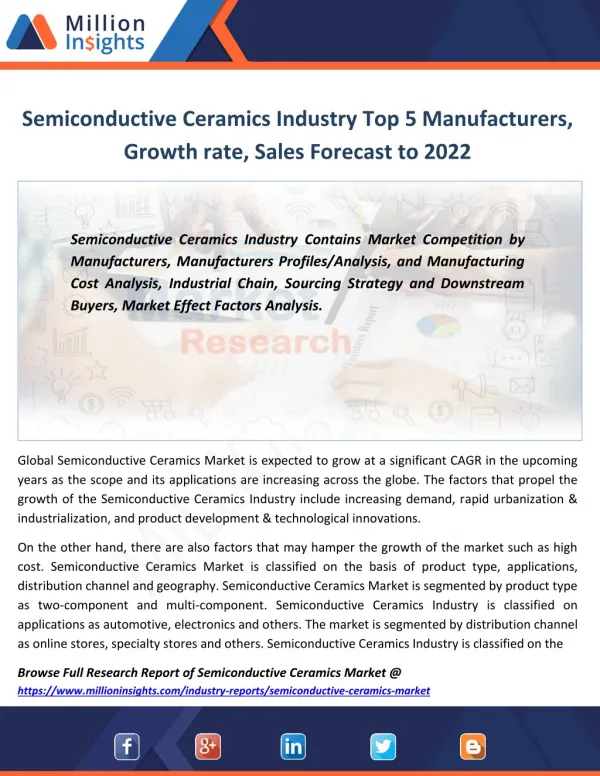 Semiconductive Ceramics Industry Consumption Growth Rate by Application, share By 2022