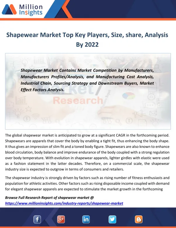 Shapewear Market Application and Specification by Type From 2017-2022
