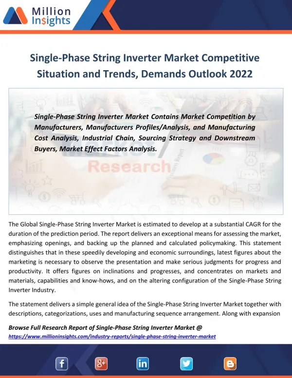 Single-Phase String Inverter Market Capacity, Production, Gross Margin Forecast 2022