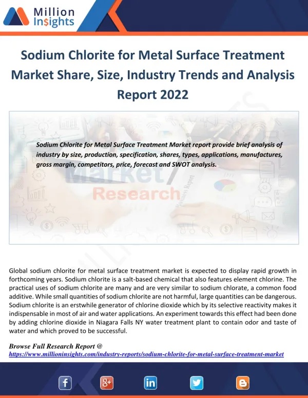 Sodium Chlorite for Metal Surface Treatment Market Shares, Strategies and Forecasts, Analysis and Overview Report