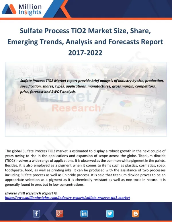 Sulfate Process TiO2 Market by Applications, Region, Type and Top Players Analysis