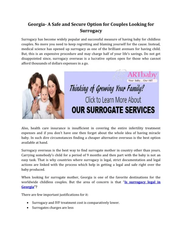 Georgia- A Safe and Secure Option for Couples Looking for Surrogacy