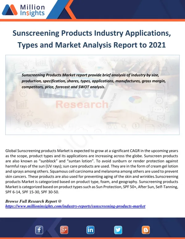 Sunscreening Products Industry Trends, Analysis, Growth, Industry Outlook and Overview By Million Insights
