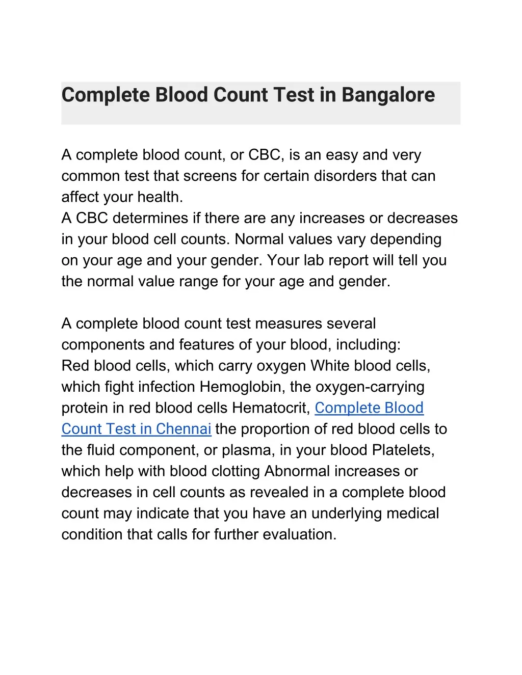 complete blood count test in bangalore